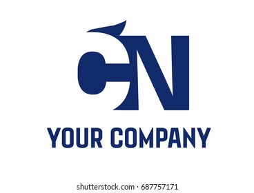 CN  Negative Space Square Swoosh Letter Logo