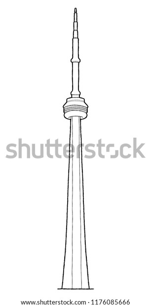 CN Tower, Downtown\
Toronto, Ontario, Canada: Landmark Vector Illustration Hand Drawn\
Cartoon Art