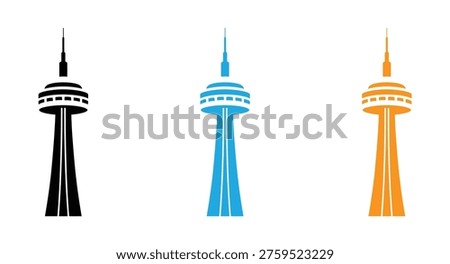 CN Tower Icon Set in Black, Blue, And Orange for Toronto Landmark Vector illustration