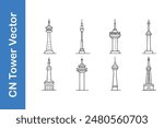 Cn tower icon set vector illustration