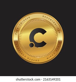 CNAME Cryptocurrency logo in black color concept on gold coin. Cloudname Coin Block chain technology symbol. Vector illustration for banner, background, web, print, article.