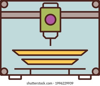 CNC-Arbeitskonzept, 3D-Druckkopf-Vektorfarbsymbol-Design, additives Herstellungssymbol auf weißem Hintergrund, erweiterte Realität oder virtuelle Realität Stockillustration