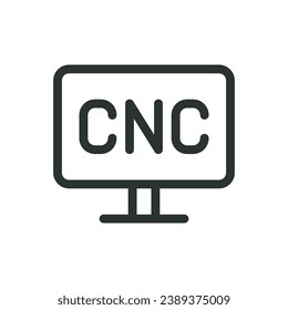 CNC control display isolated icon, CNC machine monitor vector icon with editable stroke