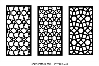 Cnc decorative laser pattern. Set of decorative vector panels for laser cutting. Cnc template for interior partition in arabesque style. Ratio 1:2