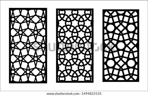 Cnc decorative laser pattern. Set of decorative\
vector panels for laser cutting. Cnc template for interior\
partition in arabesque style. Ratio\
1:2