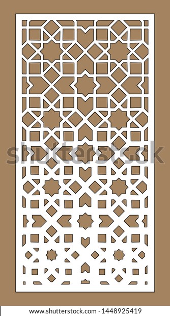 Cnc geometric template. Ratio 1:2. Laser pattern.\
Room partition screen and vector panel for laser cutting. Modern\
gradient design