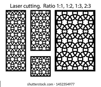Cnc geometric template set. Laser cutting vector pattern. Panels and screens for cnc cut.