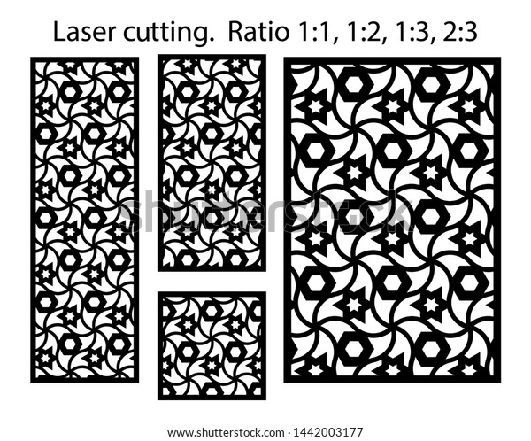 Cnc geometric template set.\
Laser pattern. Set of  decorative vector panels for laser\
cutting.