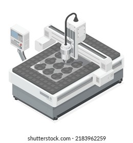 cnc isometric cutting machine computer cartoon