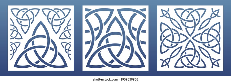 CNC laser cut panels with abstract geometric pattern.  Ornament with celtic  knts and motives. Room screens, wall art, card background. Vector illustration