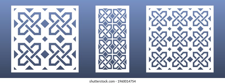CNC laser cut panels with abstract geometric pattern.  Ornament with celtic  knots and motives. Room screens, wall art, card background. Vector illustration