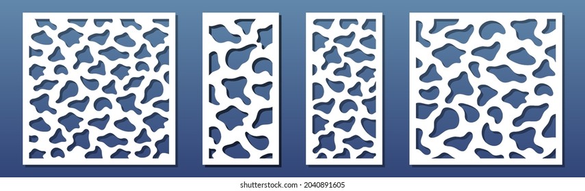 Paneles de corte láser CNC, patrón geométrico abstracto. Diseño interior casero, pantallas de privacidad de la habitación, fondo de papel de arte. Esténcil para cortar, grabar o imprimir en silueta cnc. Ilustración del vector