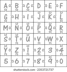  Cnc. laser cutting Alphabet And Numbers jigsaw Puzzle. No glue. Vector illustration.