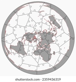 Cnc laser cutting world map Circular Voronoi Puzzle Vector illustration