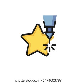 CNC laser design line icon. Computer, numerical, control, machine, star. Industry concept. Can be used for topics like precise cutting, engraving, equipment, factory