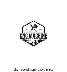 CNC Lathe machine Logo Computer Numerical Control modern 3D cutting technology design manufacturing industry cutting 