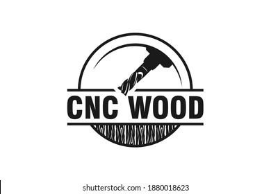 CNC Lathe machine Logo Computer Numerical Control modern 3D cutting technology design manufacturing industry cutting wood