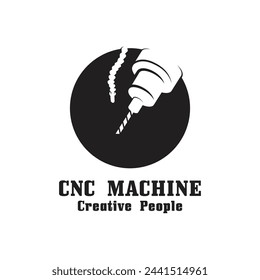 CNC-Drehmaschine Logo Computer Numerical Control moderne 3D-Schneidetechnik Design Herstellung Industrie Schneiden. Dieses Logo ist ideal für CNC-Schneidemaschinen, Holzbearbeitungsindustrie und Ähnliches.