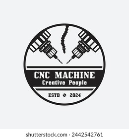 CNC Lathe machine Logo Computer Numerical Control modern 3D cutting technology design manufacturing industry cutting. This logo is ideal for cnc cutting maschines, woodworking industry, and similar.