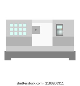 CNC-Ladermaschine. CNC Drehmaschine zum Drehen von Eisen oder Holz, um ein Handwerk und Ersatzteil für die Industrie zu machen. CNC Lathe Illustration mit einem Display-Monitor, um g-Code-Programmierung Vektor.