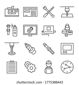 CNC machine icon collection set vector.