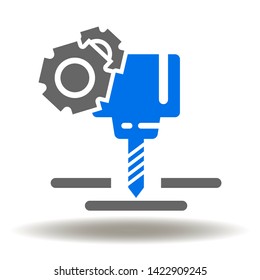 CNC machine icon vector. Precision milling drilling metalworking cutting logo. Drilling or laser industry automation processing illustration.