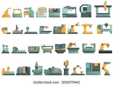 Cnc machine icons set cartoon vector. Mill controller. Industrial tool