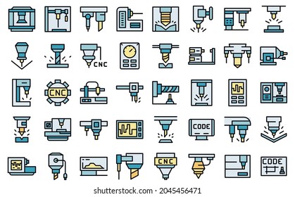 Cnc machine icons set outline vector. Mill controller. Industrial tool