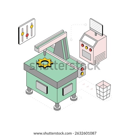 Cnc Machine Isometric Style Illustration. EPS 10 File