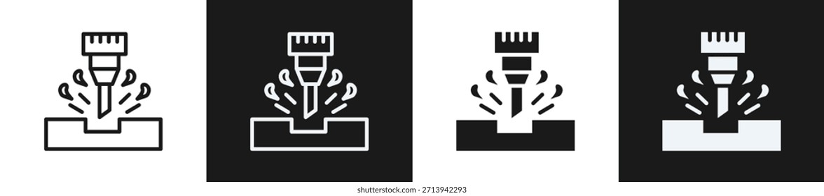 Cnc Machine Line N Glyph Icon Style In White And Black Background