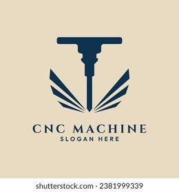 cnc machine modern technology factory logo design template vector illustration design