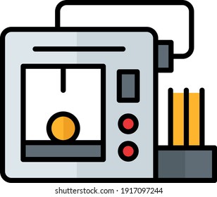 Cnc Machine With Moving Head Vector Color Icon Design, 3D Printer Arm With Reel Concept, Additive Manufacturing Symbol On White Background