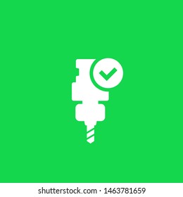 CNC machine service vector icon with check mark