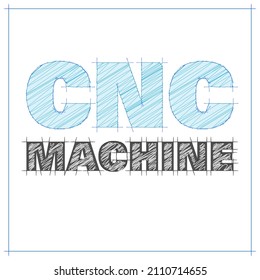 CNC Machine vector illustration in blueprint style