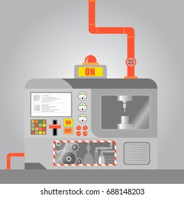 CNC machinery in the manufacturing industry, vector illustration