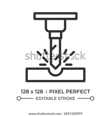 CNC machining line icon. Precise machinery, metalwork technology. Material processing, engineering. Isolated vector illustration. Outline symbol. Simple linear drawing. Editable stroke