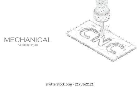 CNC Milling Isometric Low Poly Steel Plate Isometric Layout. Digital Mesh Wireframe Black Outline Concept Vector.