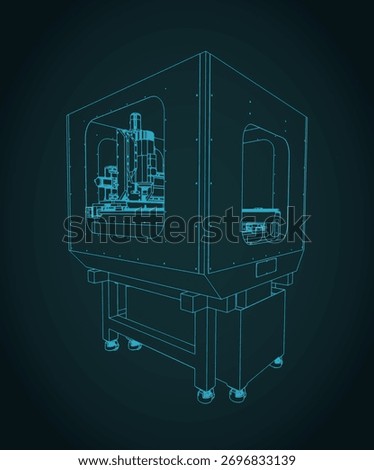 CNC milling machine blueprint stylized vector illustration