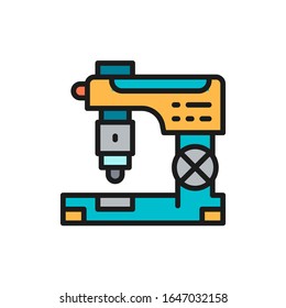 Cnc milling machine, laser metal cutting, engraving machine flat color line icon