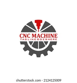 CNC milling machine logo. parts, metal, tools, industrial machinery vector design