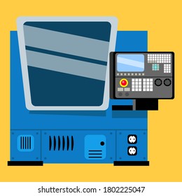 CNC-Fräsmaschine für die Metallbearbeitung. Metallverarbeitung. Vektorgrafik. Flaches Design. Industrie und Fabriken. Technologie