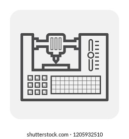 CNC milling process and computer control machine using rotary cutter to remove material from work piece, 
CNC machine to drilling, grinding, milling etc. Vector illustration icon design.