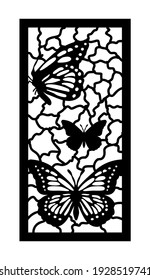 Cnc pattern with butterfly. Decorative panel, screen,wall. Vector butterfly cnc panel for laser cutting. Template for interior partition, room divider, privacy fence.