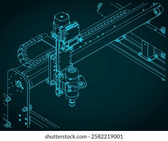 CNC Router isometric blueprint sclose-up