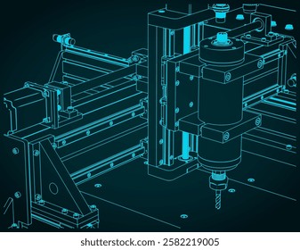 CNC Router isometric vector illustration close-up
