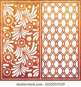 CNC router and laser cutting jali designs are intricate decorative patterns cut into various materials like MDF, wood, acrylic, PVC, metal, or HDF boards using precision machinery.