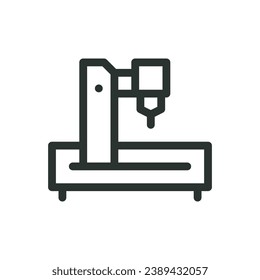 Icono aislado de la máquina de enrutador CNC, icono de vector de la máquina de tallado de madera del router CNC con trazo editable