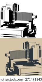 CNC router milling machine stylized vector illustrations