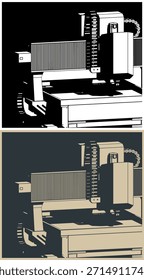 Máquina de fresagem de roteador CNC ilustrações vetoriais estilizadas