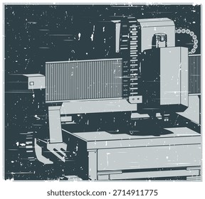 Máquina de fresagem de roteador CNC ilustração de poster retro de vetor estilizado